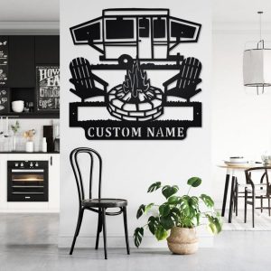 Pop Up Camper Metal Wall Art Personalized Metal Name Sign Camping Campfire Signs Decor Home Outdoor 3