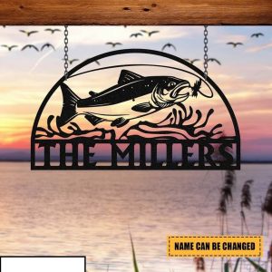 Salmon Fishing Sign Fish Art Metal For Fisherman Gifts Custom Outdoor House