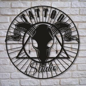 Satan Skull Tattoo Metal Wall Art Laser Cut Metal Signs Tattoo Studio Decor 1