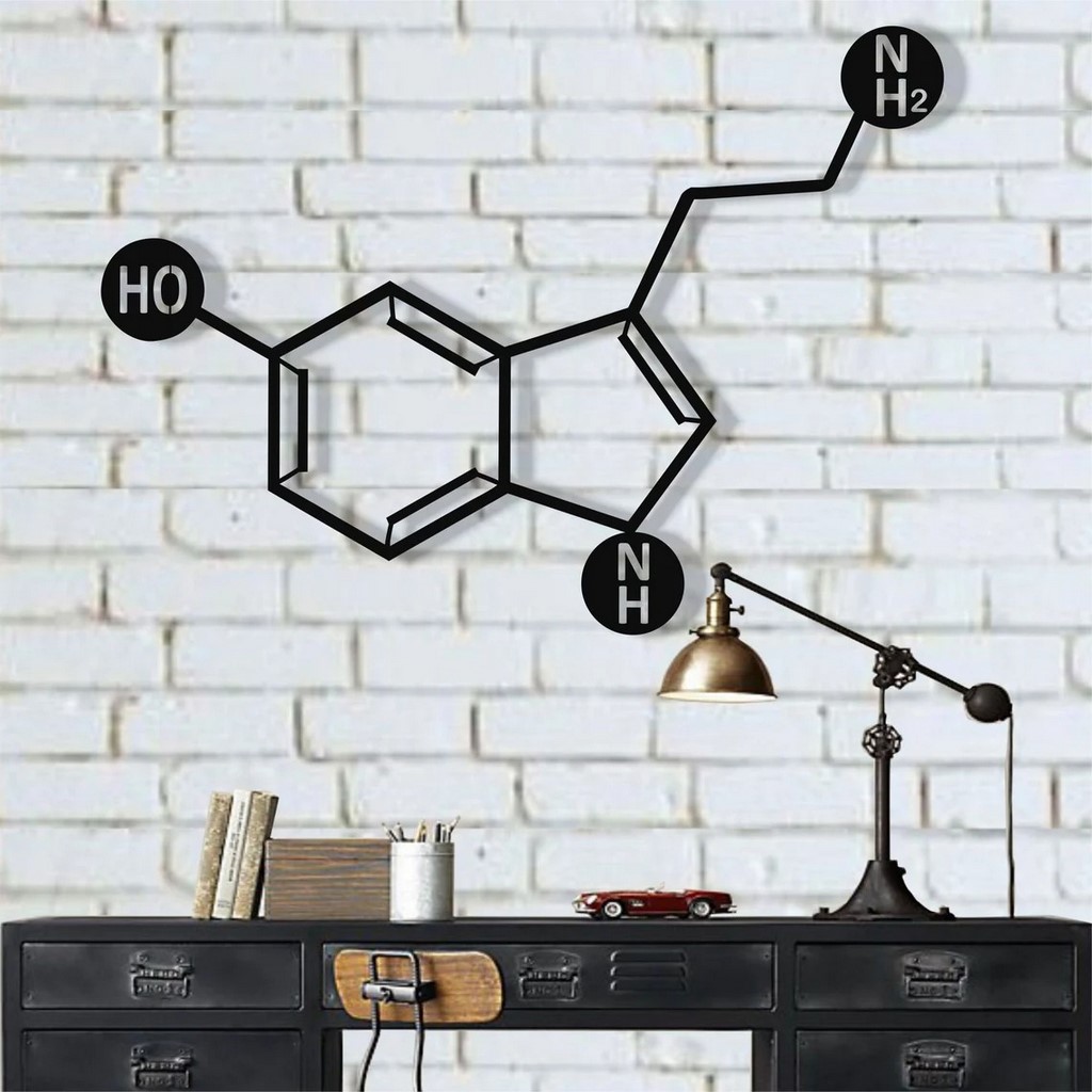 Serotonin Molecule Metal Wall Art Laser Cut Metal Sign Science Art Chemistry Art Decor for Room Science Wall Art