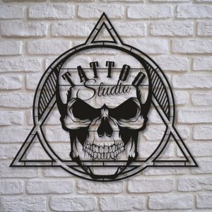 Skull Tattoo Metal Wall Art Laser Cut Metal Signs Tattoo Studio Decor 1