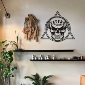 Skull Tattoo Metal Wall Art Laser Cut Metal Signs Tattoo Studio Decor 2
