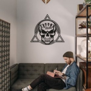 Skull Tattoo Metal Wall Art Laser Cut Metal Signs Tattoo Studio Decor 3