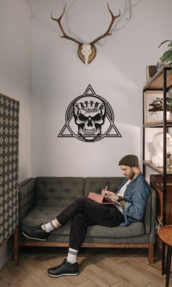 Skull Tattoo Metal Wall Art Laser Cut Metal Signs Tattoo Studio Decor