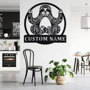 Sloth Yoga Metal Wall Art Personalized Metal Name Sign Yoga Room Decoration