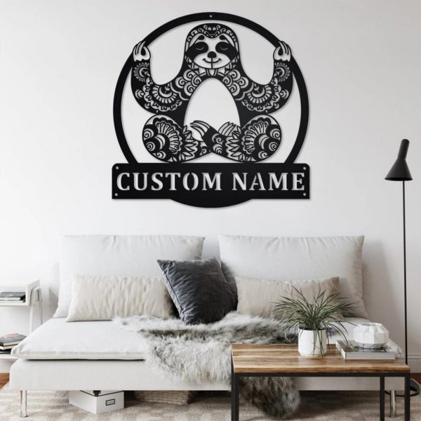 Sloth Yoga Metal Wall Art Personalized Metal Name Sign Yoga Room Decoration