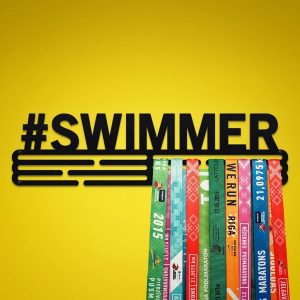 Swimmer Medal Hanger Display Wall Rack Frame With 12 Hooks For Swimming Lover