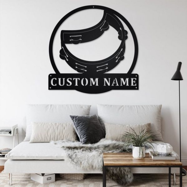 Tambourine Musical Instrument Metal Art Personalized Metal Name Sign Music Room Decor