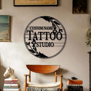 Tattoo Floral Art Personalized Metal Signs Custom Name Tattoo Studio Sign Decor