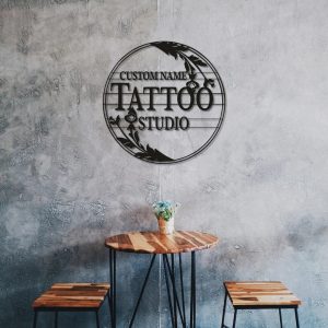 Tattoo Floral Art Personalized Metal Signs Custom Name Tattoo Studio Sign Decor 3