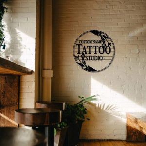 Tattoo Floral Art Personalized Metal Signs Custom Name Tattoo Studio Sign Decor 4