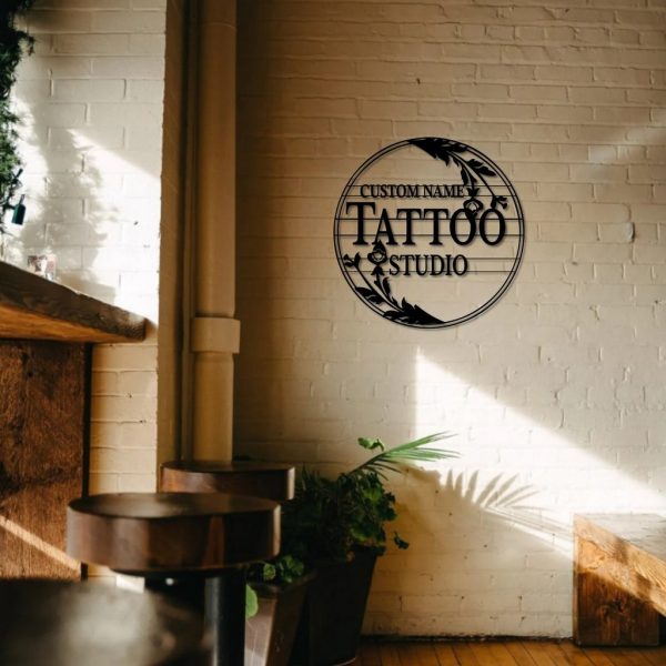 Tattoo Floral Art Personalized Metal Signs Custom Name Tattoo Studio Sign Decor