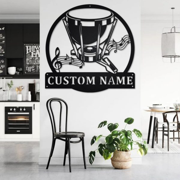 Timpani Drum Metal Art Personalized Metal Name Sign Music Room Decor Gifts for Drum Lover