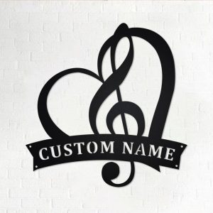 Treble Clef in Heart Metal Art Personalized Metal Name Sign Music Room Decor