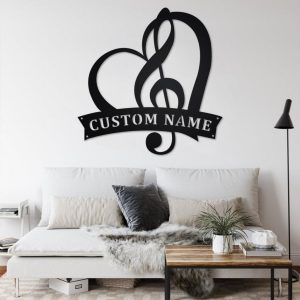 Treble Clef in Heart Metal Art Personalized Metal Name Sign Music Room Decor 3