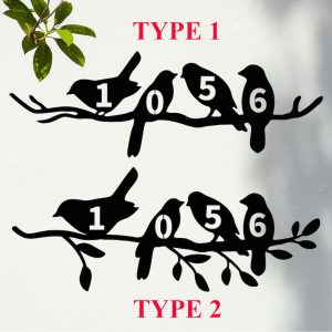 Tree Branch and Birds Decor Custom House Address Number Metal Sign