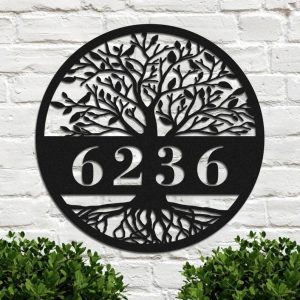Tree of Life Personalized Metal Sign Custom Address Sign Wall Hanging Metal Wall Art Home Decor for Front Door Porch Yard