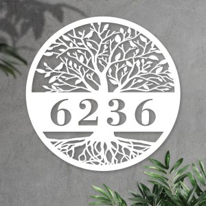 Tree of Life Personalized Metal Sign Custom Address Sign Wall Hanging Metal Wall Art Home Decor for Front Door Porch Yard 5