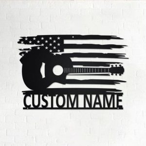 US Acoustic Guitar Metal Art Personalized Metal Name Sign Music Room Decor Gift for Guitar Lover