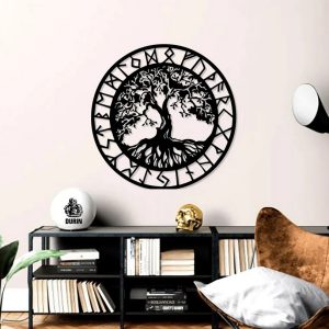 Viking Runes With Tree Of Life Metal Wall Art Decor Home Gift for Yoga Lover