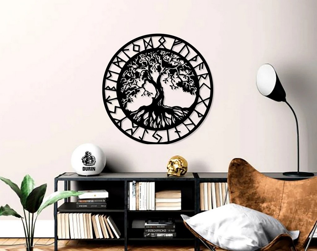 Viking Runes With Tree Of Life Metal Wall Art Decor Home Gift for Yoga Lover Yoga Decor