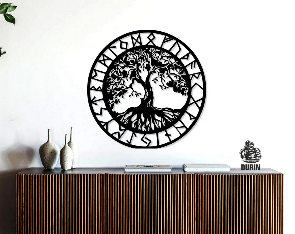 Viking Runes With Tree Of Life Metal Wall Art Decor Home Gift for ...