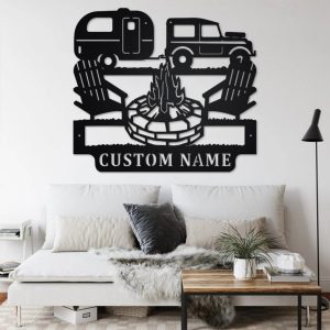Vintage Trailer Metal Wall Art Personalized Metal Name Sign Camping Campfire Signs Decor Home Outdoor 2