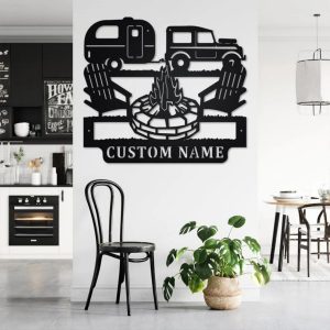 Vintage Trailer Metal Wall Art Personalized Metal Name Sign Camping Campfire Signs Decor Home Outdoor