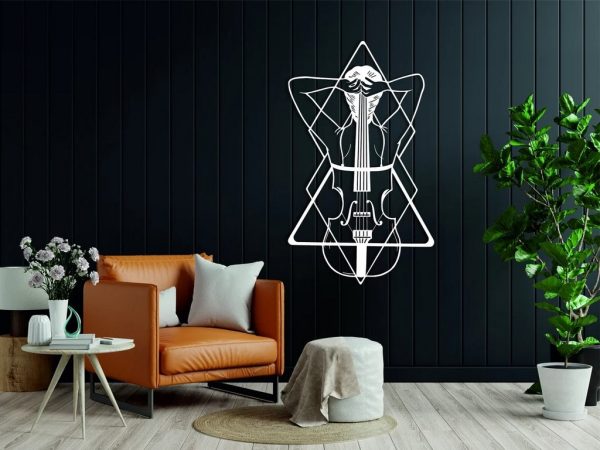 Women and Violin Metal Art Laser Cut Metal Sign Abstract Decor for Room