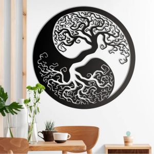Ying Yang Tree Of Life Metal Art Laser Cut Metal Sign Wall Decor Room Gift for Yoga Lover