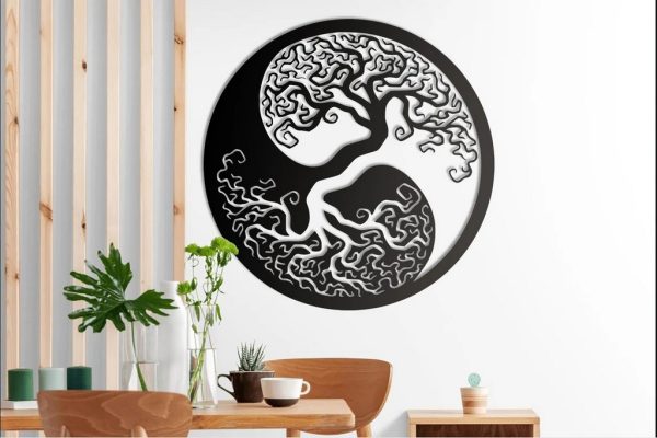 Ying Yang Tree Of Life Metal Art Laser Cut Metal Sign Wall Decor Room Gift for Yoga Lover