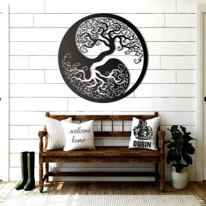 Ying Yang Tree Of Life Metal ARt Laser Cut Metal Sign Wall Decor Room Gift for Yoga Lover 3