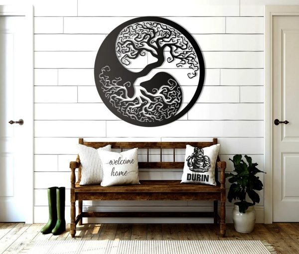 Ying Yang Tree Of Life Metal Art Laser Cut Metal Sign Wall Decor Room Gift for Yoga Lover