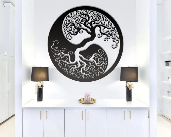 Ying Yang Tree Of Life Metal Art Laser Cut Metal Sign Wall Decor Room Gift for Yoga Lover