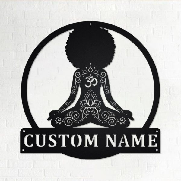 Yoga Black Women Metal Wall Art Personalized Metal Name Sign for Yoga Room Decoration