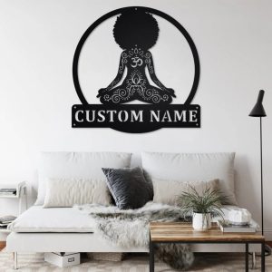 Yoga Black Women Metal Wall Art Personalized Metal Name Sign for Yoga Room Decoration 3