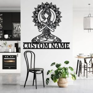 Yoga Girl Mandala Metal Wall Art Personalized Metal Name Sign for Yoga Room Decoration 3