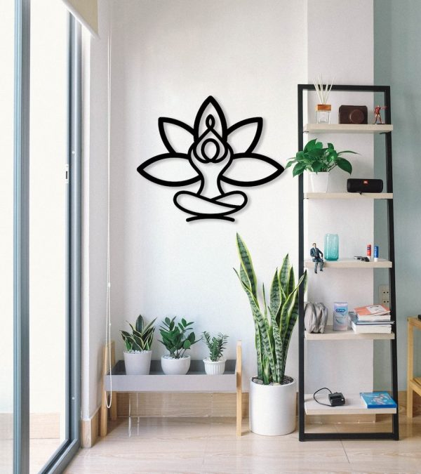 Yoga Pose Metal Sign Laser Cut Metal Signs Lotus Flower Art Decor Gift for Yoga Lover