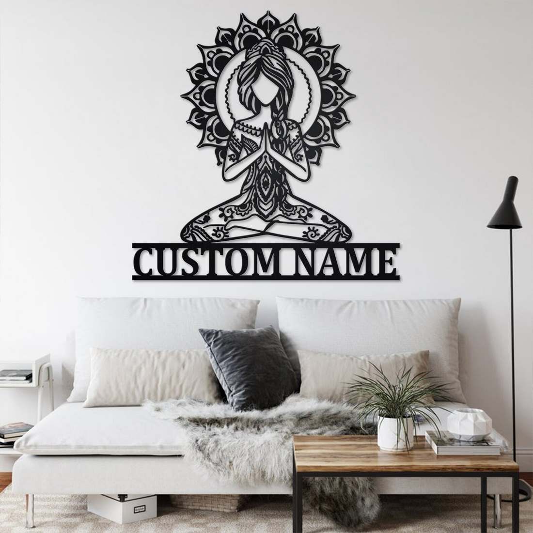 Personalized Metal Sign Om Yoga Symbol Namaste Mudra Prana Wall Decor  Aesthetic Gifts for Wife and Girl Yoga Room Wall Decor Monogram Signs for  Bedroom Living Room Family Black 12 : 