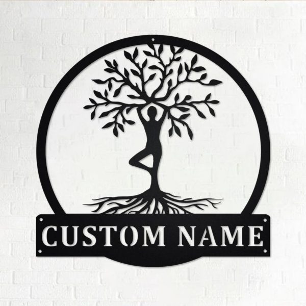 Yoga Tree Of Life Metal Art Personalized Metal Name Sign Yoga Room Decoration