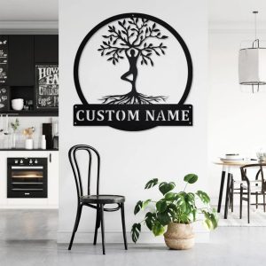 Yoga Tree Of Life Metal Art Personalized Metal Name Sign Yoga Room Decoration