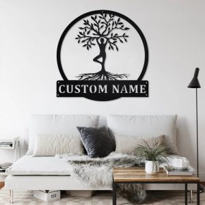 Yoga Tree Of Life Metal Art Personalized Metal Name Sign Yoga Room Decoration 3