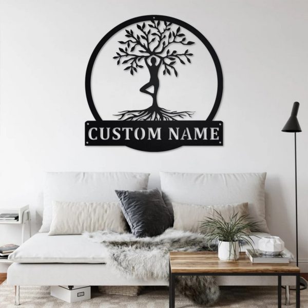 Yoga Tree Of Life Metal Art Personalized Metal Name Sign Yoga Room Decoration