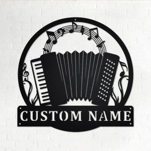 Accordion Musical Instrument Metal Art Personalized Metal Name Sign Music Room Decor 1