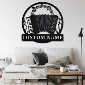 Accordion Musical Instrument Metal Art Personalized Metal Name Sign Music Room Decor