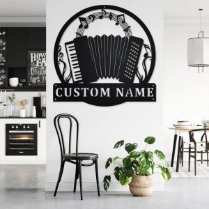 Accordion Musical Instrument Metal Art Personalized Metal Name Sign Music Room Decor 3