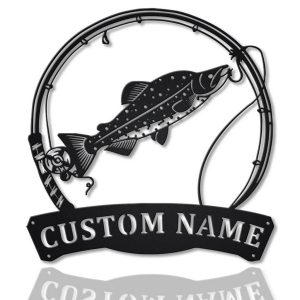 Alaska Salmon Fish Metal Art Personalized Metal Name Sign Decor Home Fishing Gift for Fisherman