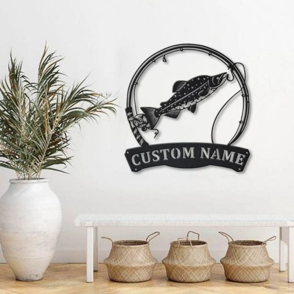 Alaska Salmon Fish Metal Art Personalized Metal Name Sign Decor Home Fishing Gift for Fisherman