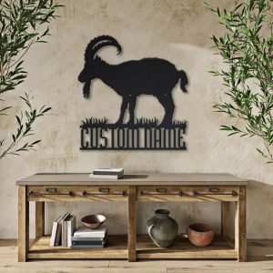 Alpine Ibex Goat Metal Art Personalized Metal Name Sign Decor Home Gift for Animal Lover