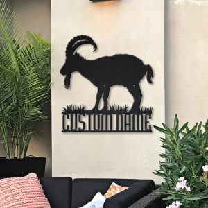 Alpine Ibex Goat Metal Art Personalized Metal Name Sign Decor Home Gift for Animal Lover 3